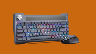 Keyboard against orange background 