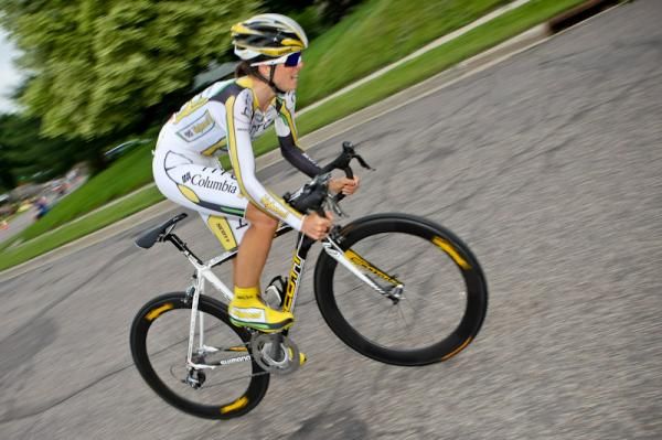 Evelyn Stevens (HTC-Columbia) flies by on her way to third place.