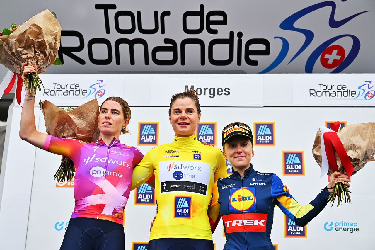 The final podium at the 2024 Tour de Romandie Feminin