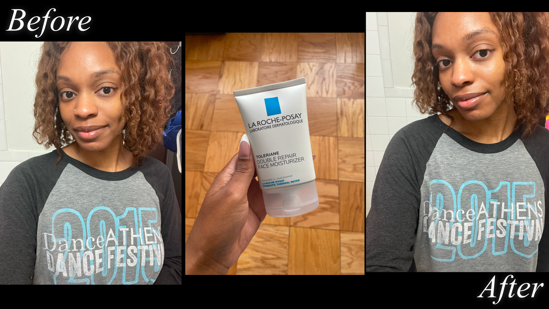 before and after photos of a person testing the la roche posay toleraine moisturizer