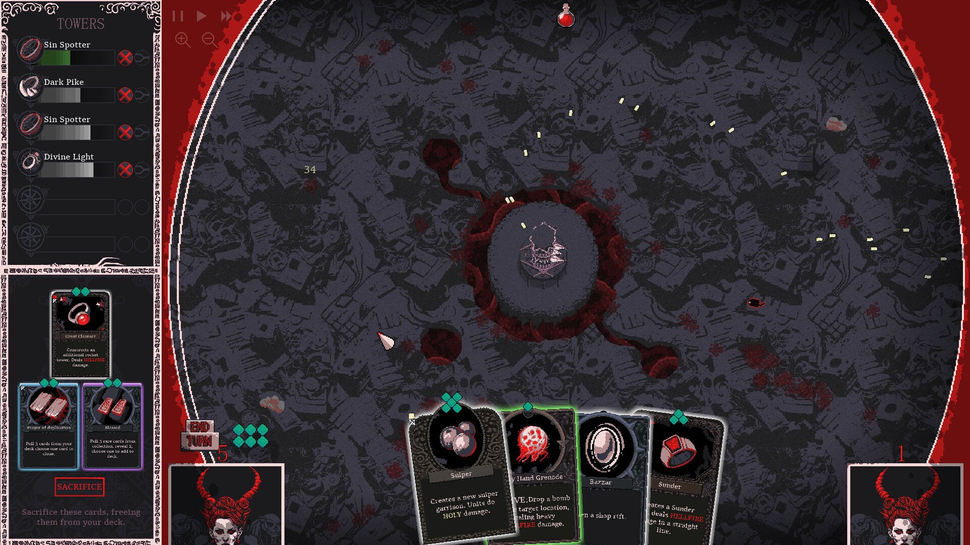 deckbuilding tower defense bullet heaven strategy game Heretic's Fork