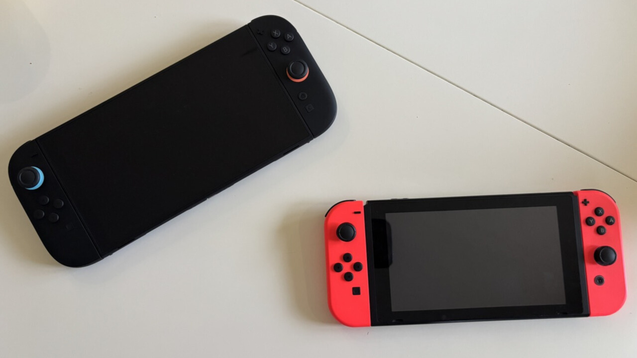 Nintendo Switch 1 &amp;amp; 2 next to each other, both switched off