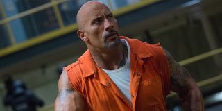Luke Hobbs (Dwayne Johnson) stands in jail in a scene from 'Hobbs and Shaw'
