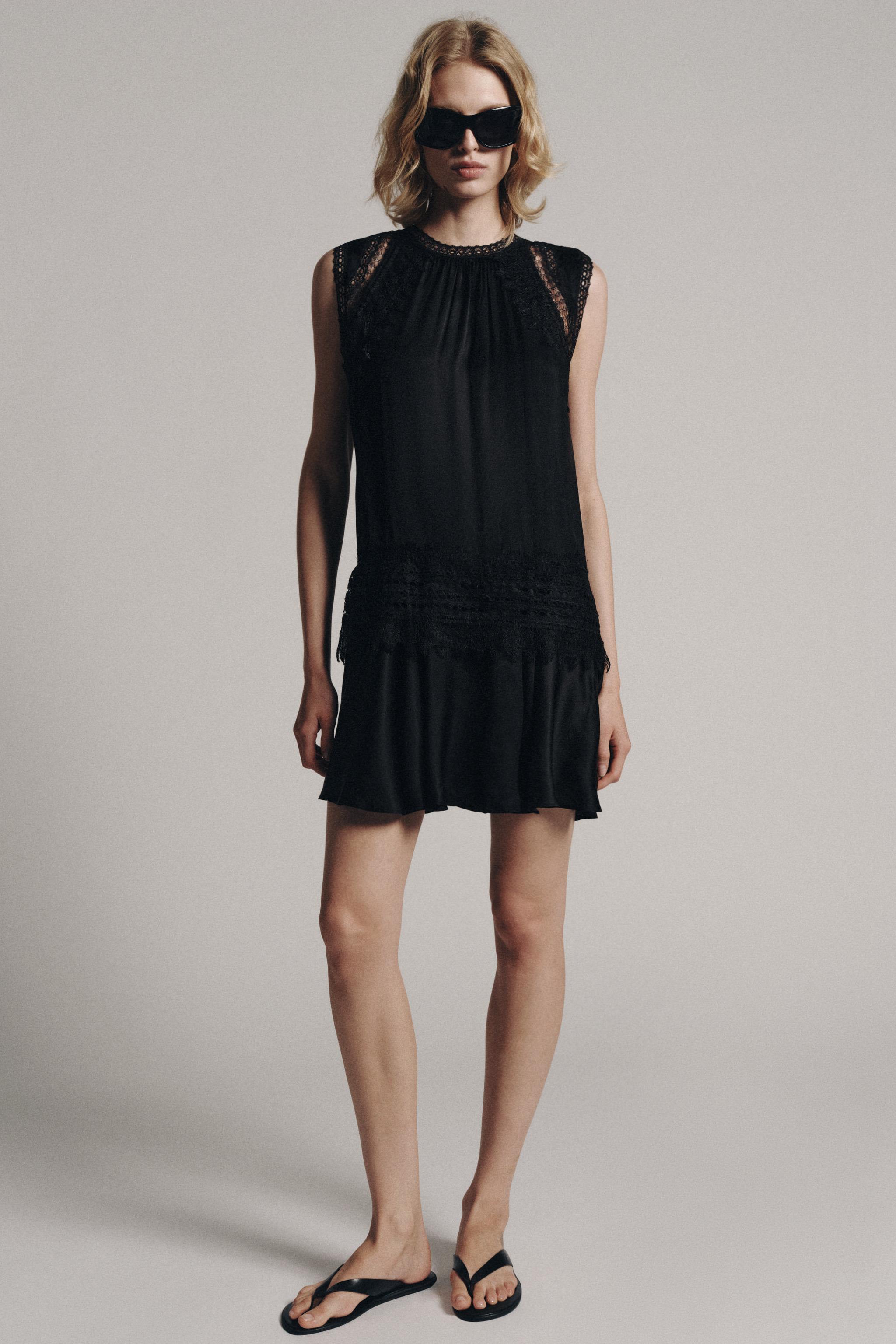 Zw Collection Lace Mini Dress - Black - Xs