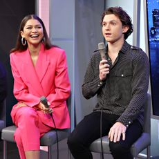 Zendaya and Tom Holland are interviewed by Jessica Shaw for SiriusXM's Town Hall with the cast of Spider-Man: No Way Home on December 10, 2021 in New York City. 