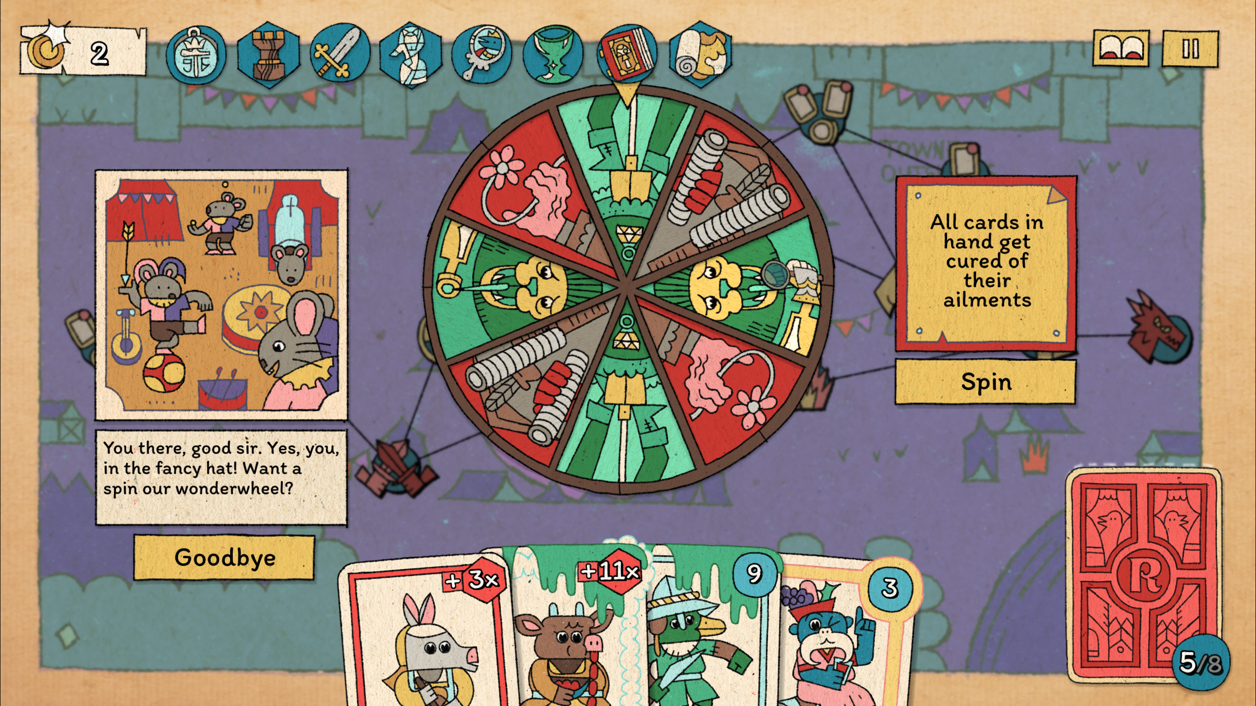 Spinning a wheel to get either a positive or negative prize in The Royal Writ.