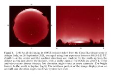 Image of night sky with aurora and red arc