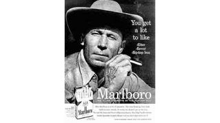Print ad depicting a cowboy smoking
