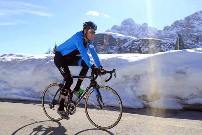 Bradley Wiggins (Sky) reconnoitres the Tre Cime di Lavaredo.
