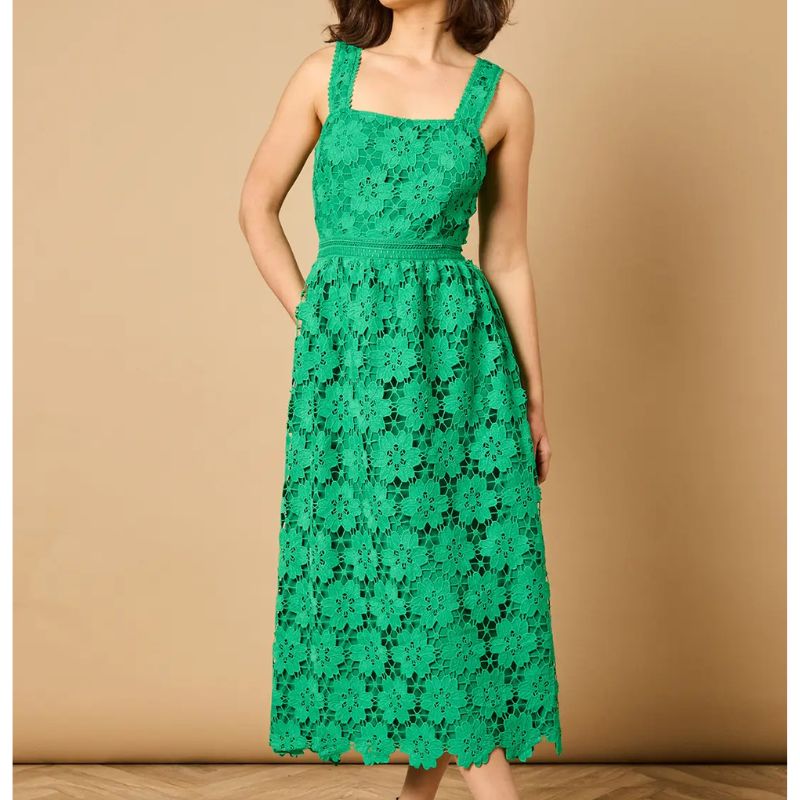 Oasis , Floral Lace Detail Square Neck Midi Dress