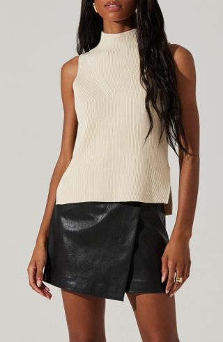 Zea Sleeveless Funnel Neck Rib Sweater