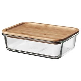 IKEA 365+ Food container with lid, rectangular glass/bamboo, 34 oz