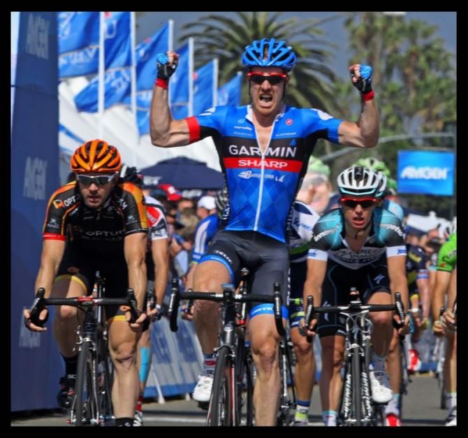 Tyler Farrar (Garmin Sharp) wins Stage 4 of the Tour of California ahead of Ken Hanson (Optum p/b Kelly Benefit Strategies) and Gianni Meersman (Omega Pharma-Quick-Step)