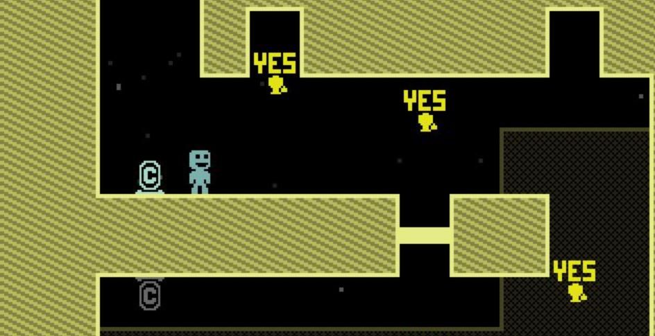 The word YES floats in the air in platformer VVVVVV