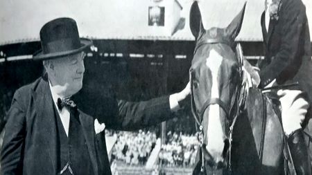Winston Churchill pictured with horse at Royal International Horse Show