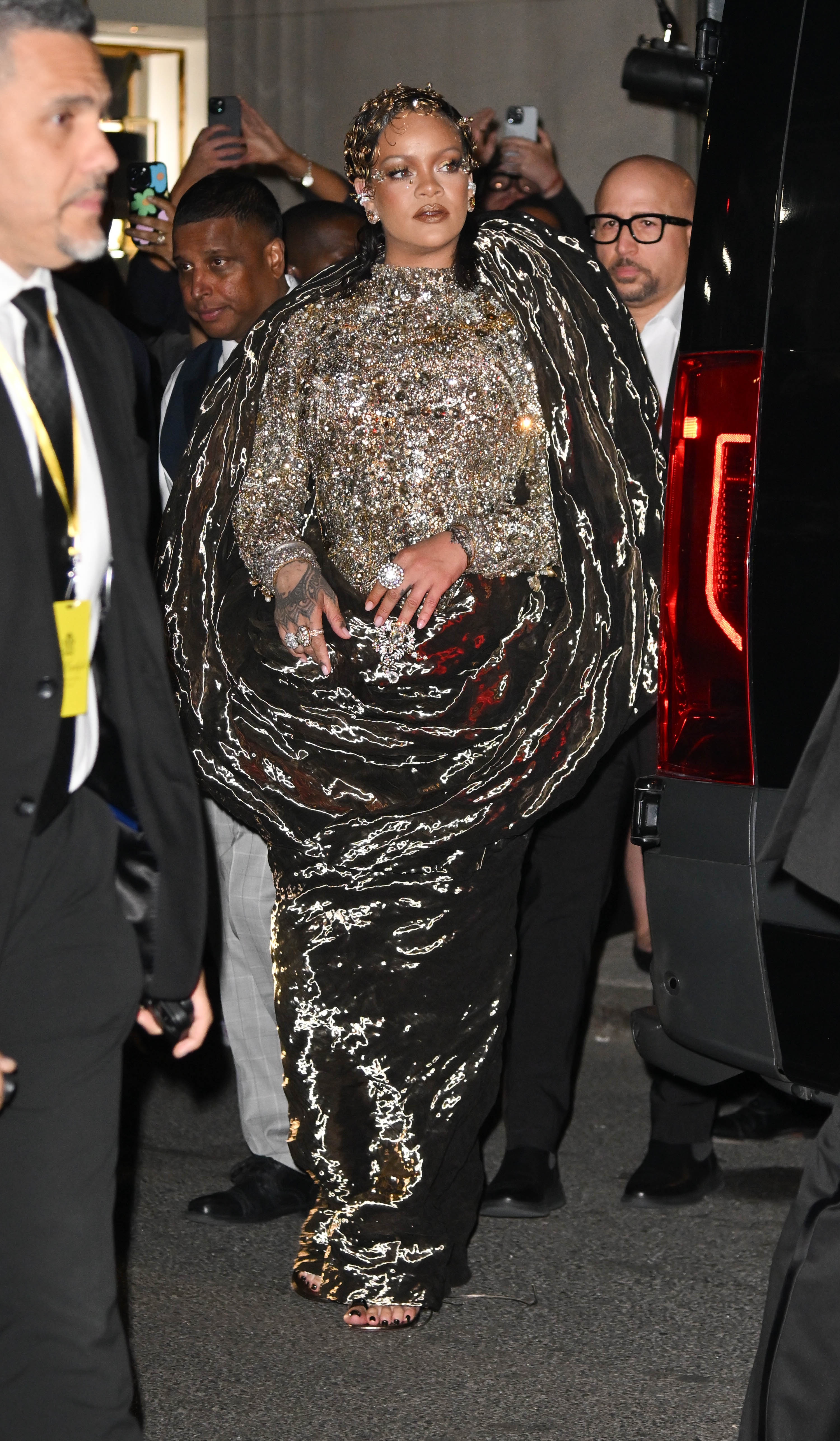 Rihanna departing to the Met Gala.