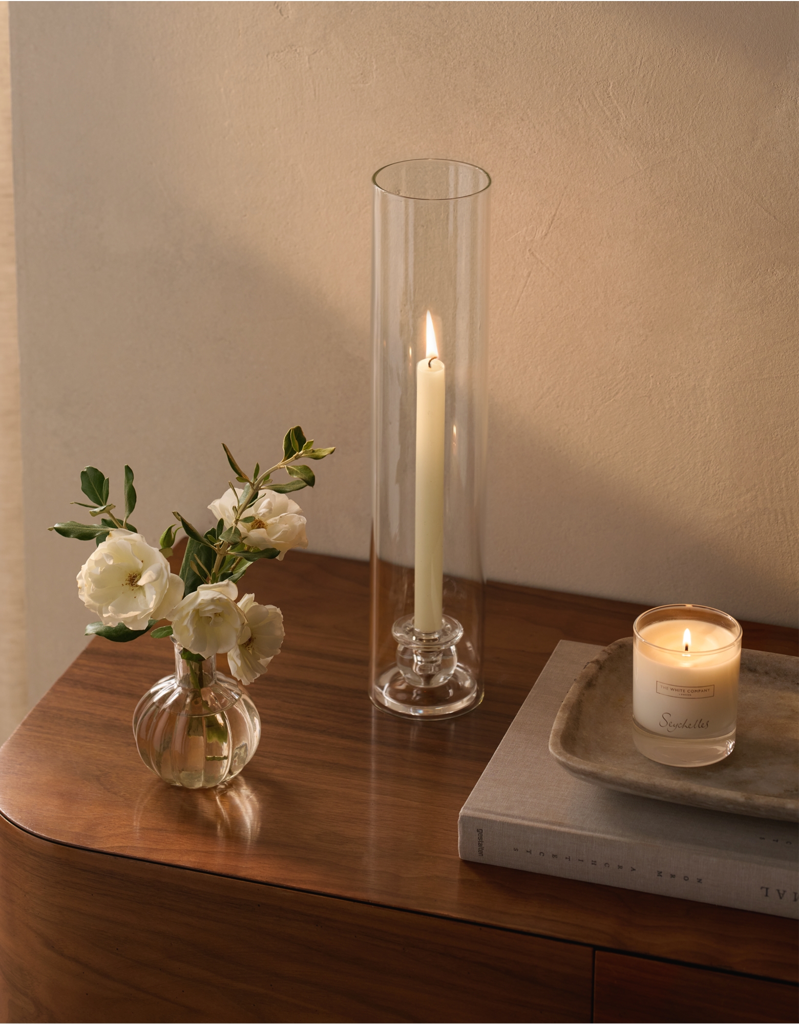 The White Company , Glass Dinner Candle Hurricane