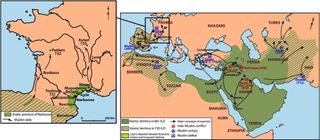 These maps show the Arab empire (in green) during medieval times.