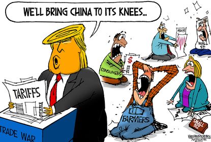 Political Cartoon U.S. Trump trade war china farmers