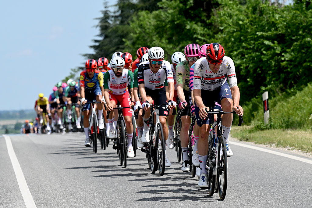 SOFIA, BULGARIA - MAY 10: Ayco Bastiaens of Belgium and Team Soudal Quick-Step leads the peloton during the 109th Giro d&amp;amp;apos;Italia 2026, Stage 3 a 175km stage from Plovdiv to Sofia / #UCIWT / on May 10, 2026 in Sofia, Bulgaria. (Photo by Dario Belingheri/Getty Images)