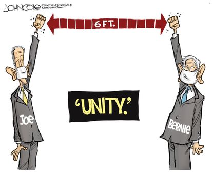 Political Cartoon U.S. Biden Sanders unity 2020 elections nominee democrats
