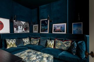 a blue sofa in a blue room