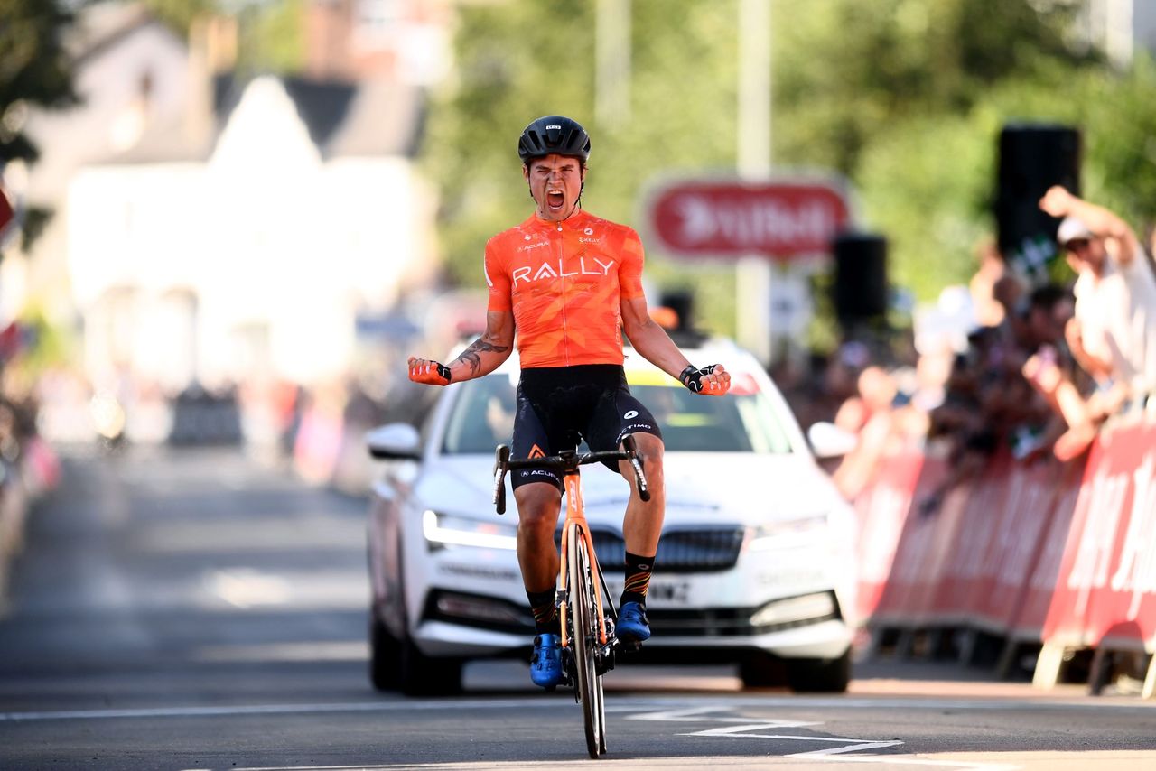 Robin Carpenter winning stage two of the Tour of Britain in Exeter