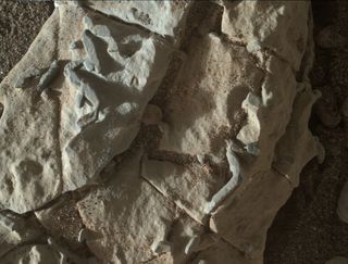 NASA's Mars rover Curiosity captured this image on Jan. 2, 2018, with its Mars Hand Lens Imager (MAHLI). Using an onboard focusing process, the robot created this product by merging two to eight images previously taken by MAHLI, which is located on the tu