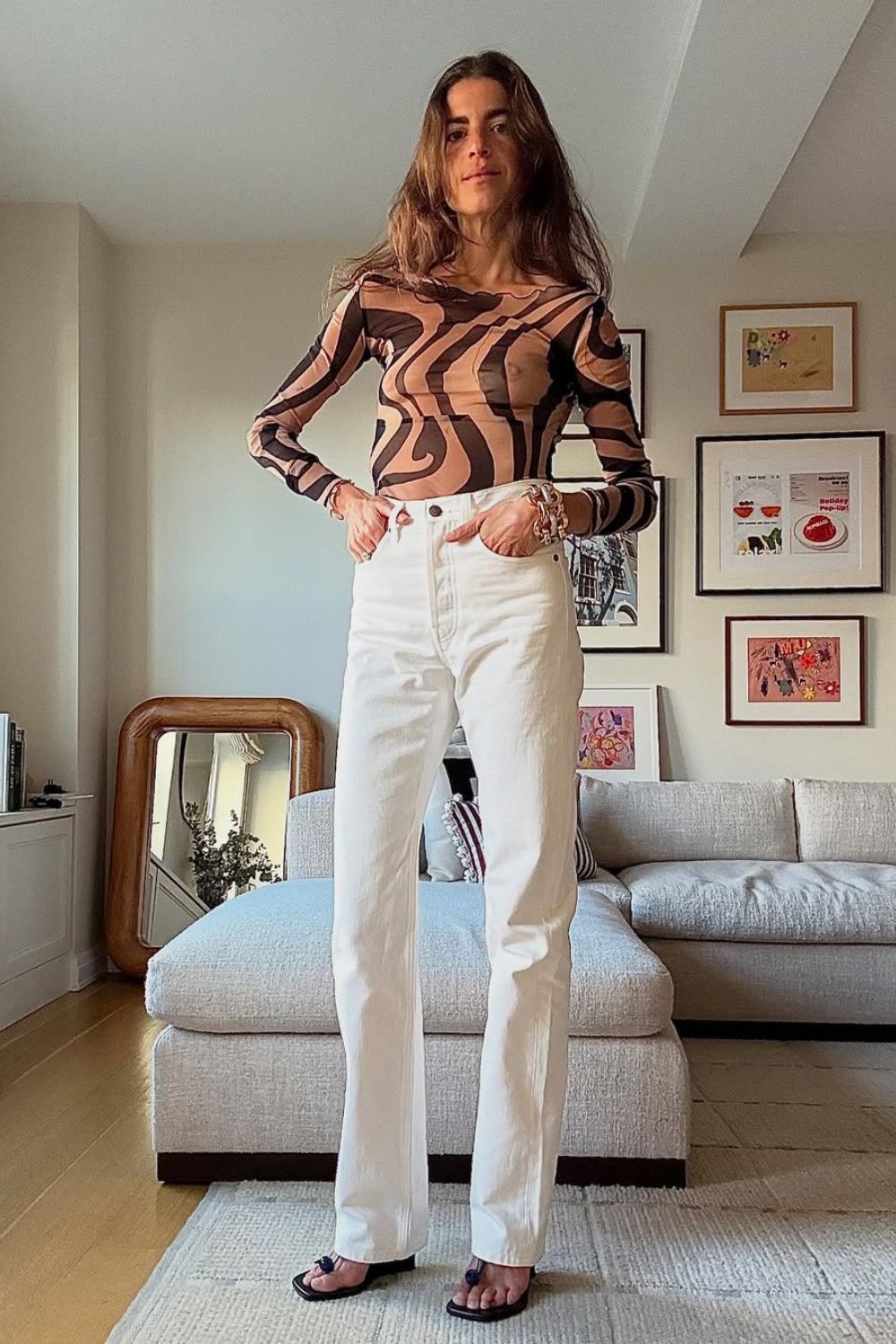 leandra cohen wearing white jeans