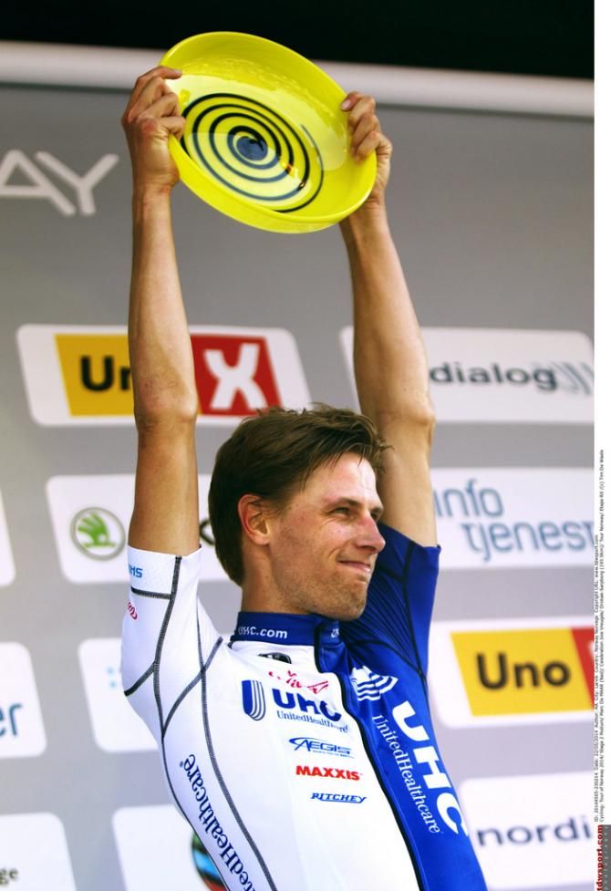 Stage win podium presentation for Marc De Maar (UnitedHealthcare)