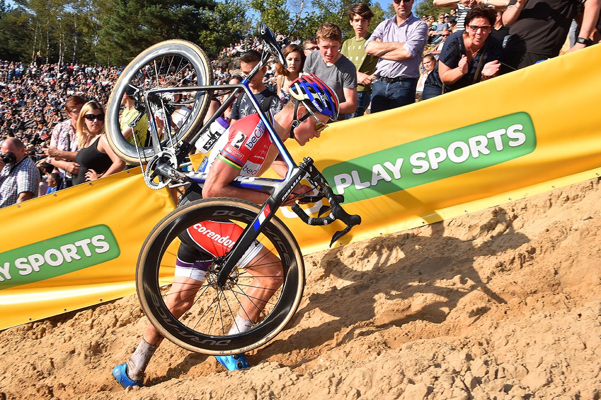 Mathieu van der Poel en route to a Superprestige win at Zonhoven