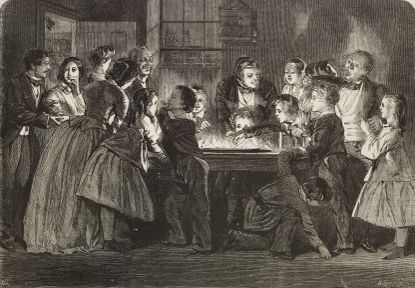 Victorian etching of parlour games