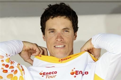 Sylvain Chavanel (Quick Step) dons the first leader's jersey of the Eneco Tour.