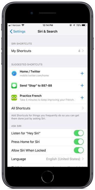 Screenshot showing where users' Siri Shortcuts were previously stored – inside Settings > Siri & Search.
