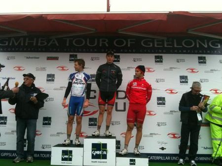 Podium (L-R): Stuart Smith (Jayco-VIS), Patrick Shaw (Virgin Blue-RBS Morgans) and Rhys Pollock (Drapac).