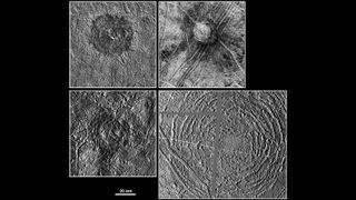 Four of the largest impact craters on Jupiter’s moon Europa: Pwyll, Cilix, Tyre and Manannán.