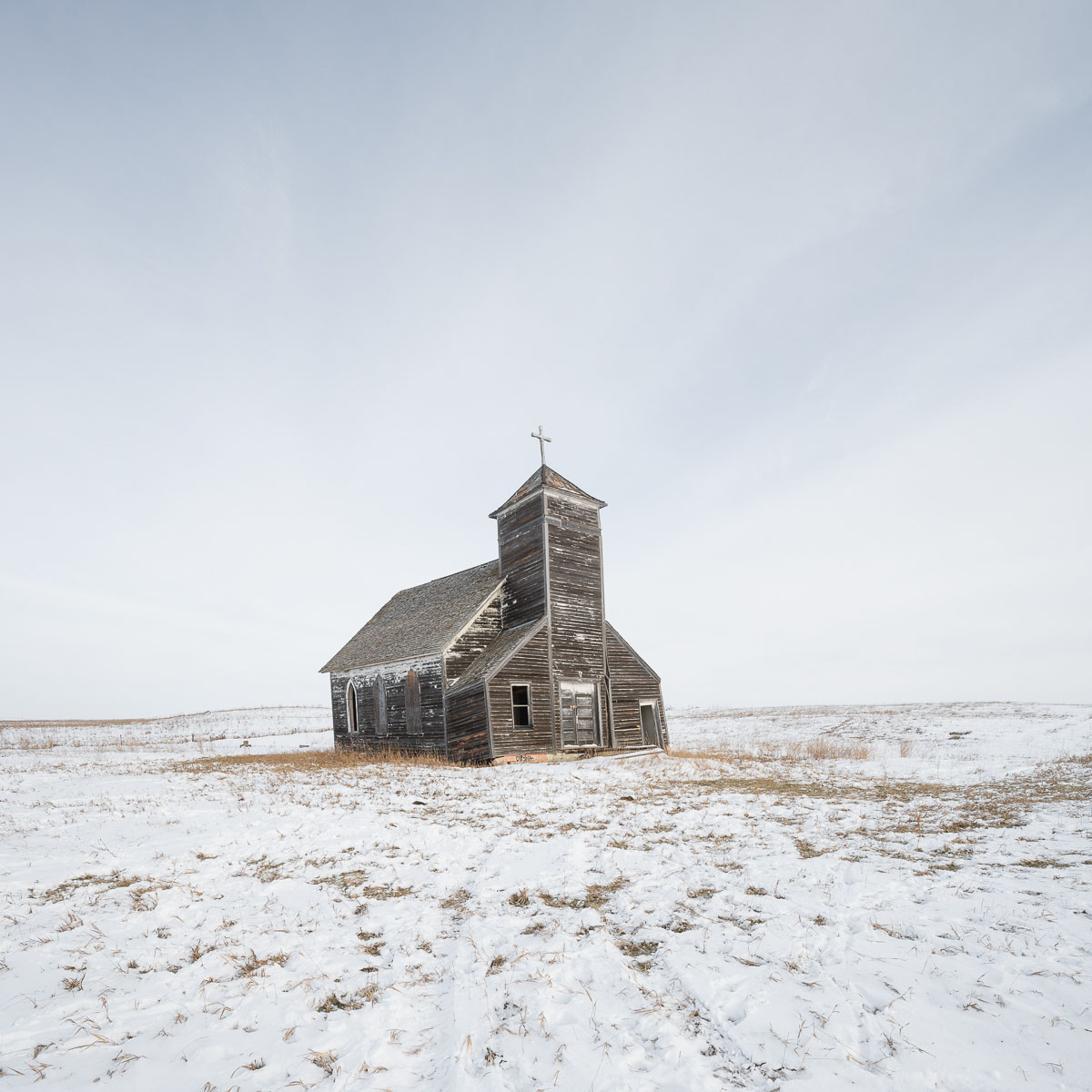 An old building in the winter in North Dakota