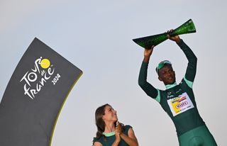 Biniam Girmay wins the green jersey at the Tour de France 2024.