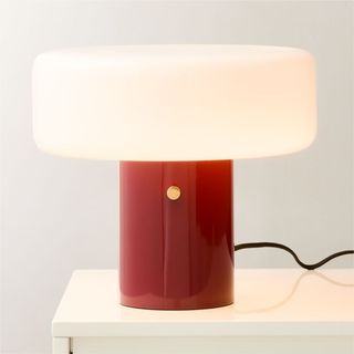 Pill High Gloss Oxblood Red Iron Table Lamp With Glass Shade by Bill Curry