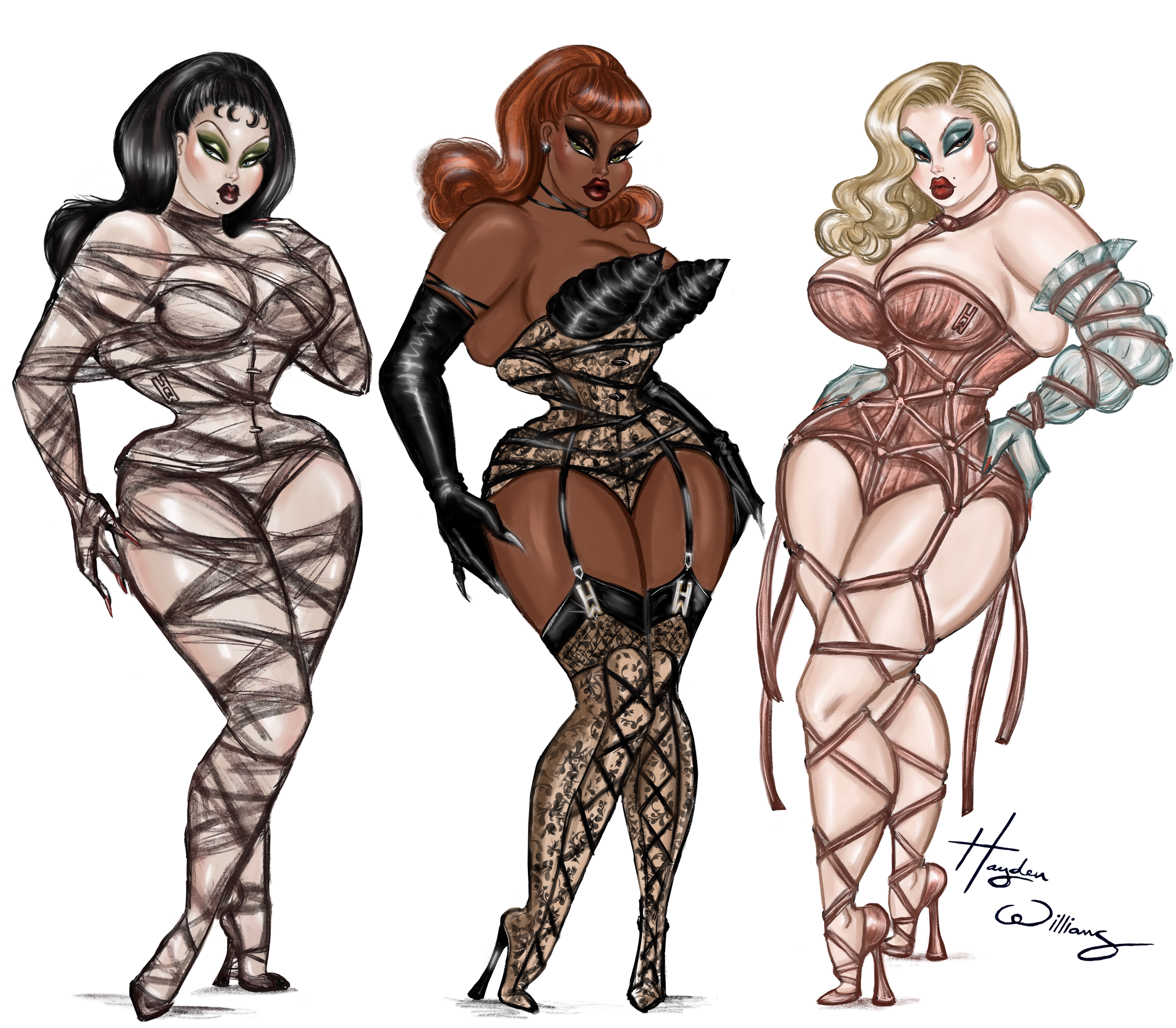 Hayden Williams interview; three fashion illustrations of women