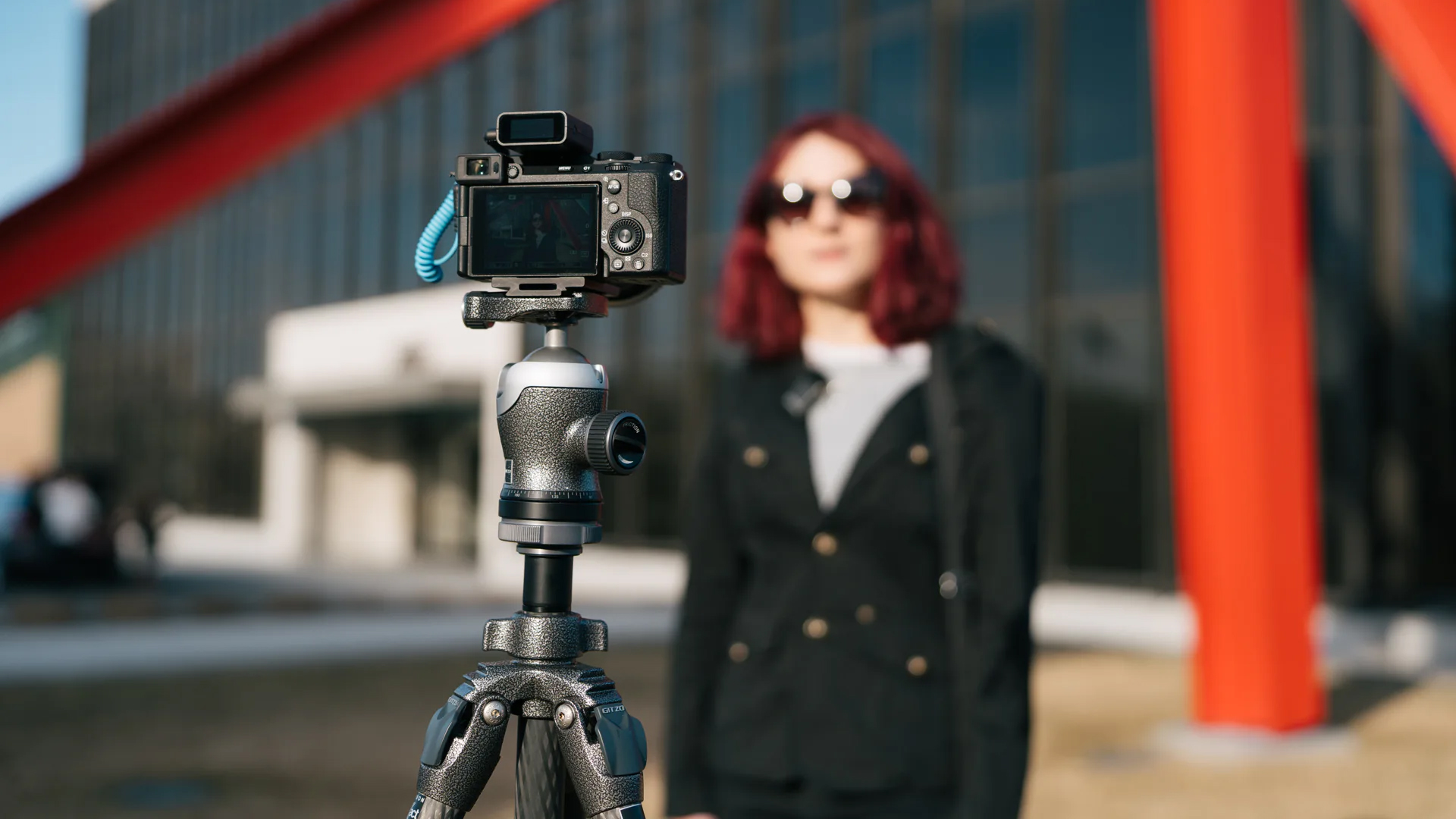 The new Sennheiser microphone for solo content creators attached to a camera using a long distance shot. 