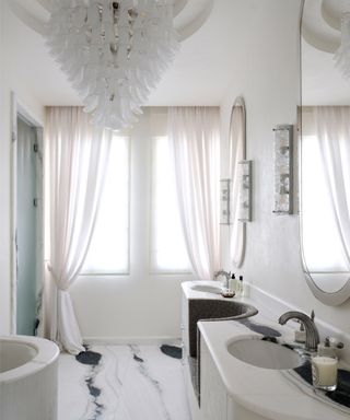 Modern bathroom with double marble sink