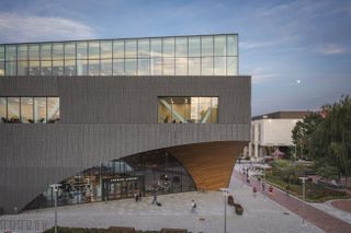 the sweaping curves of the Charles Library at Temple University by Snohetta