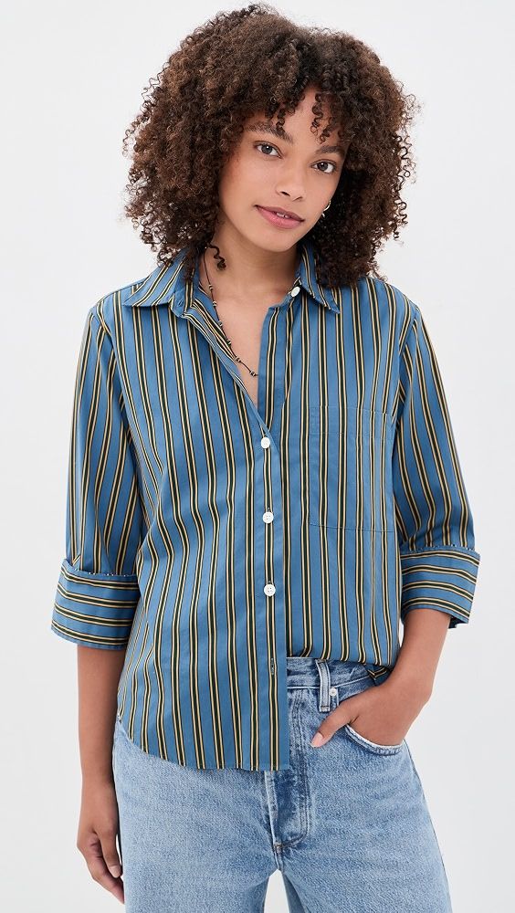 The Signature Stripe Button Down Shirt - Mustang Stripe Port Blue