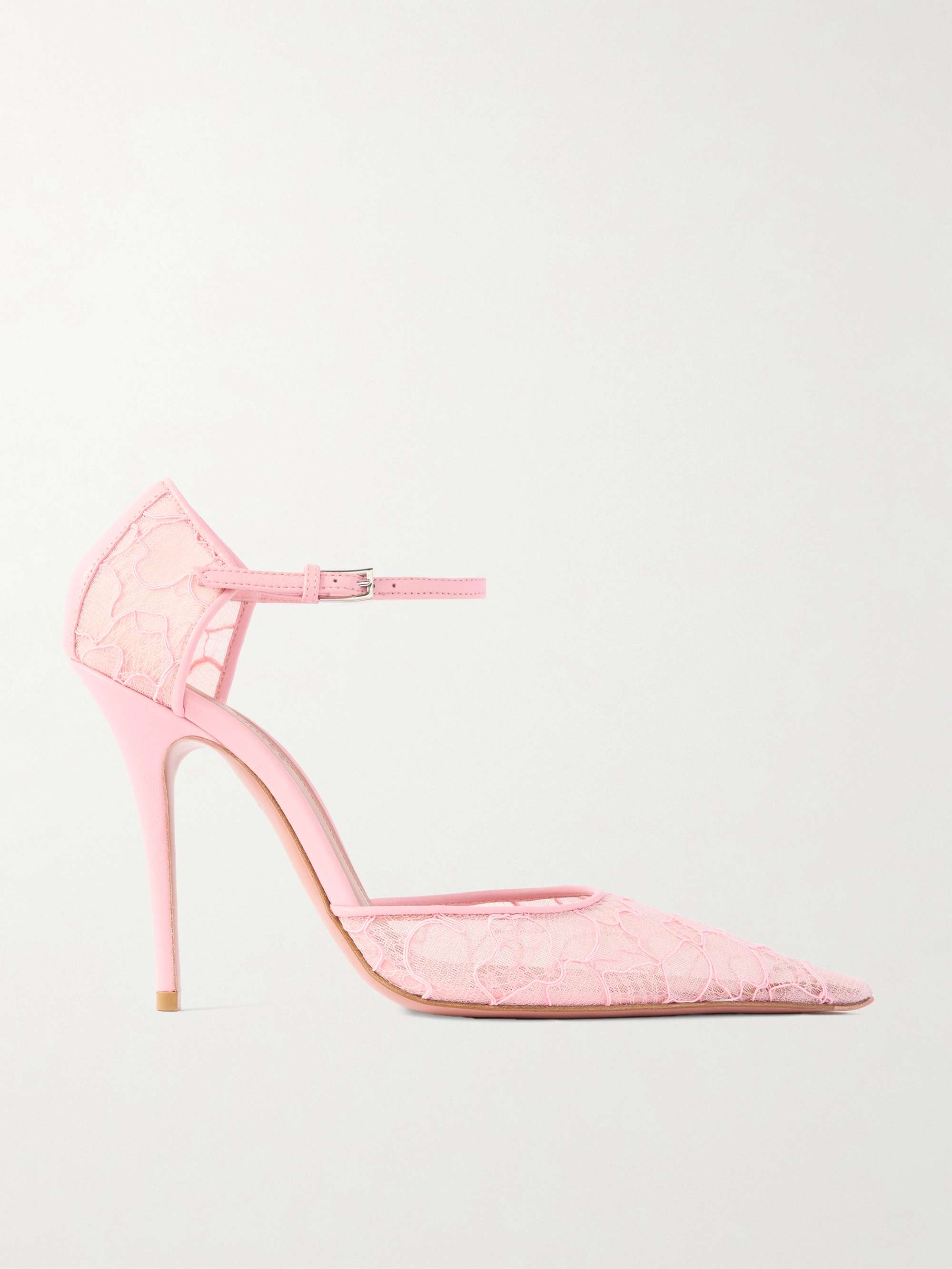 Barbara Leather-Trimmed Lace Pumps
