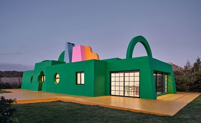 playful green artist house Casa Neptuna in Uruguay by Edgardo Giménez for Fundación Ama Amoedo