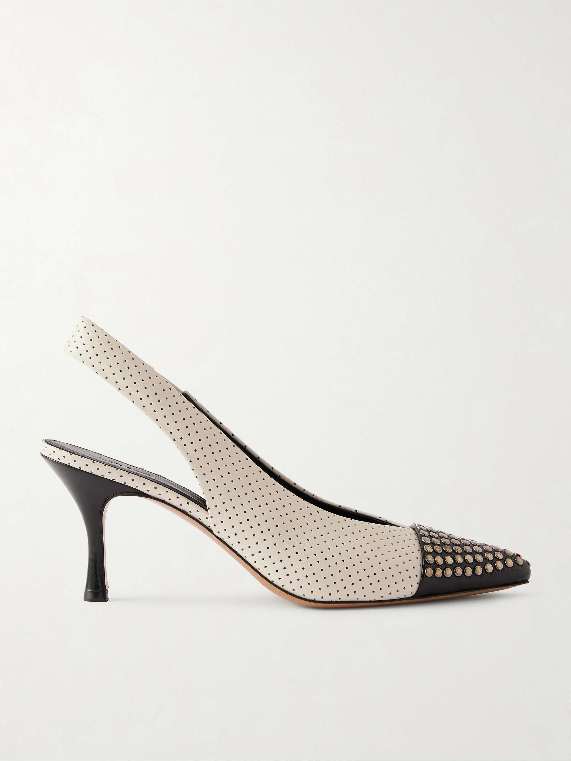 Alba Studded Perforated Leather Slingback Pumps