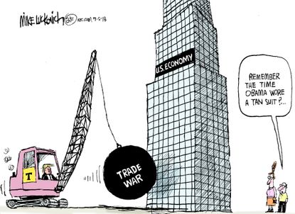 Political Cartoon U.S. Trump trade war U.S. economy GOP Obama