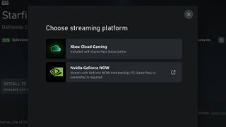 Official screenshot of the streaming service selection dialogue posted to Xbox's Twitter following the addition of GeForce Now.