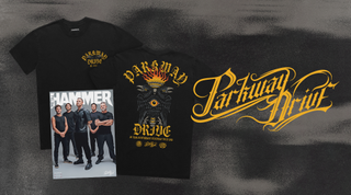 Parkway Drive on the cover of Metal Hammer, next to a t-shirt featuring the band logo